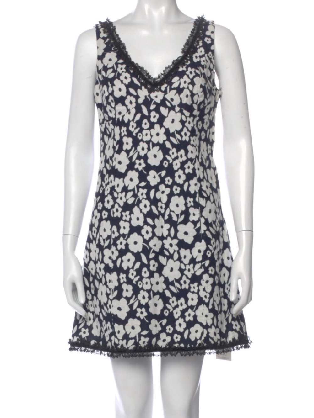 Tibi Black and White Floral Lace-Trim Dress